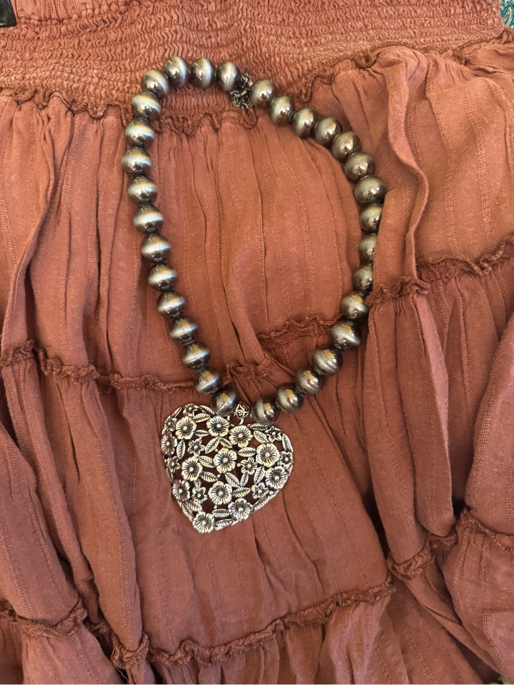 Silver-Tone Floral Heart Pendant Necklace - Women's Jewelry